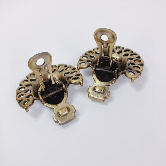 Signed Heidi Daus Clear Rhinestone Gold Tone Door Knocker Clip On Earrings - Picture 9 of 11